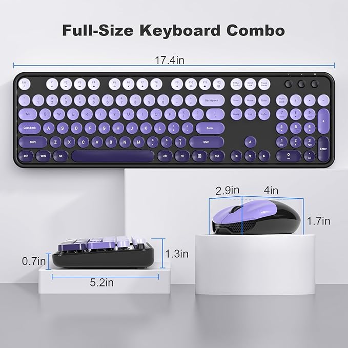 Wireless Keyboard and Mouse Combo, 104 Keys Full Size Typewriter Keyboards, 2.4G USB Plug and Play for Windows 7 8 10 11, PC, Laptop, Desktop, Black & Purple