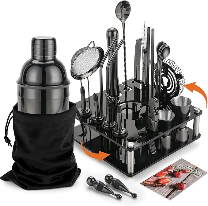 KINGROW Cocktail Shaker Set 29-Piece Bartender Kit with Rotating Stand | Bar Set Drink Mixer Set with All Essential Access...