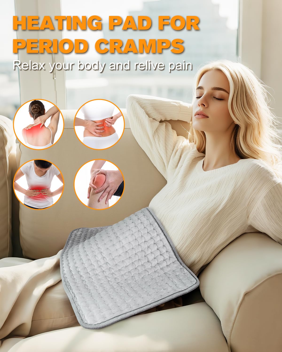 Heating Pad for Period Cramps & Back Pain Relief, LANVA Electric Heat Pad for Neck, Shoulder, Knee, Arms, Legs, Birthday Gifts for Dad Mom Women Men, 10 Heat Settings, ETL Certified, 12"x24", Gray
