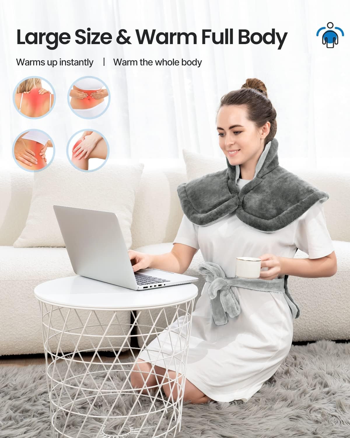 RENPHO Heating Pad for Back, Valentines Day Gifts & Birthday Gifts for Her Him Women Men, Neck and Shoulder Heat Pad for Pain Relief, Hsa Store Eligible Items, ETL Certified, 24"x33", Grey White