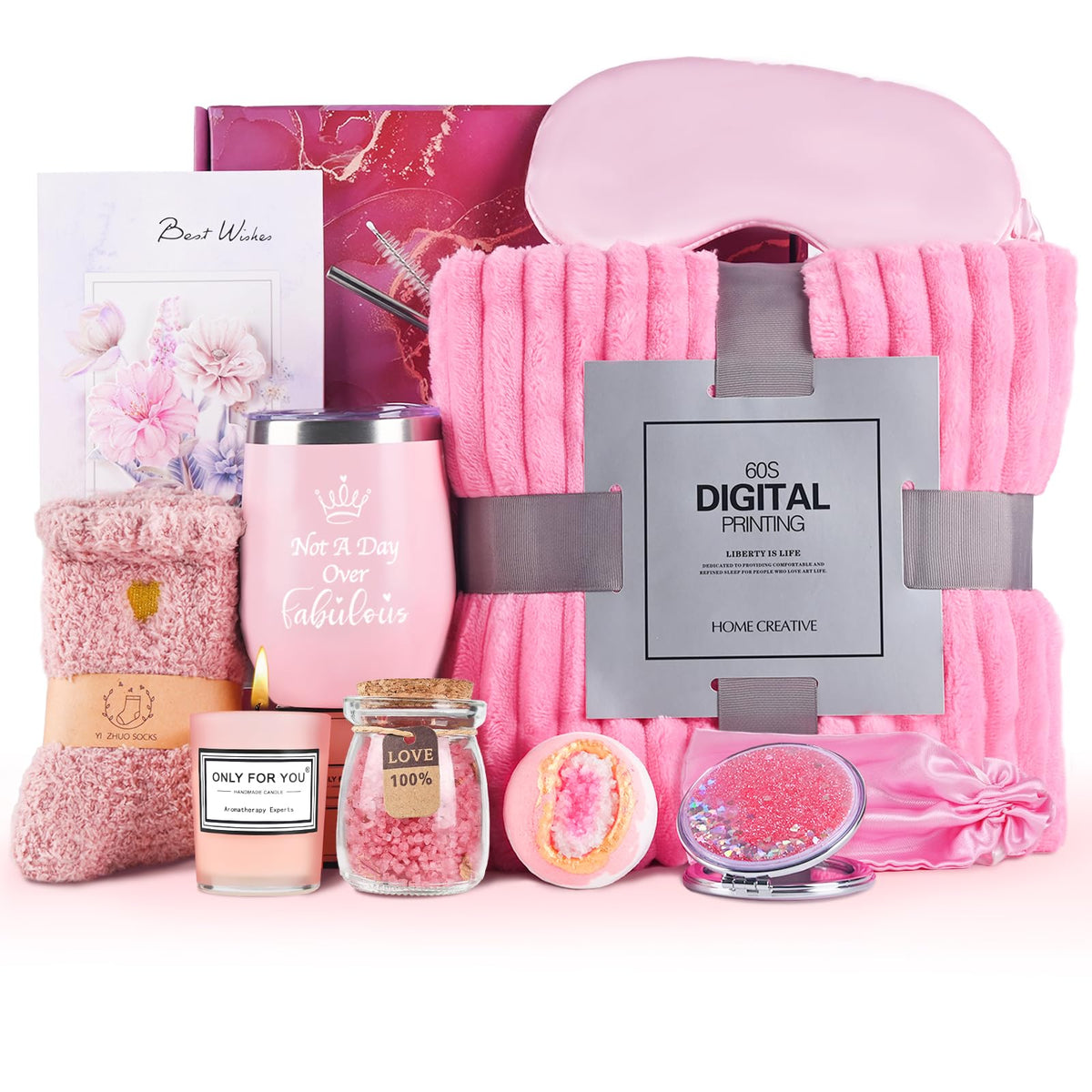 Self Care Gift Baskets for Women: Get Well Soon Care Packages with Blanket and Tumbler, Pink Gift Boxes Set for Girls, Mother, Sisters, Friends, and Cousins