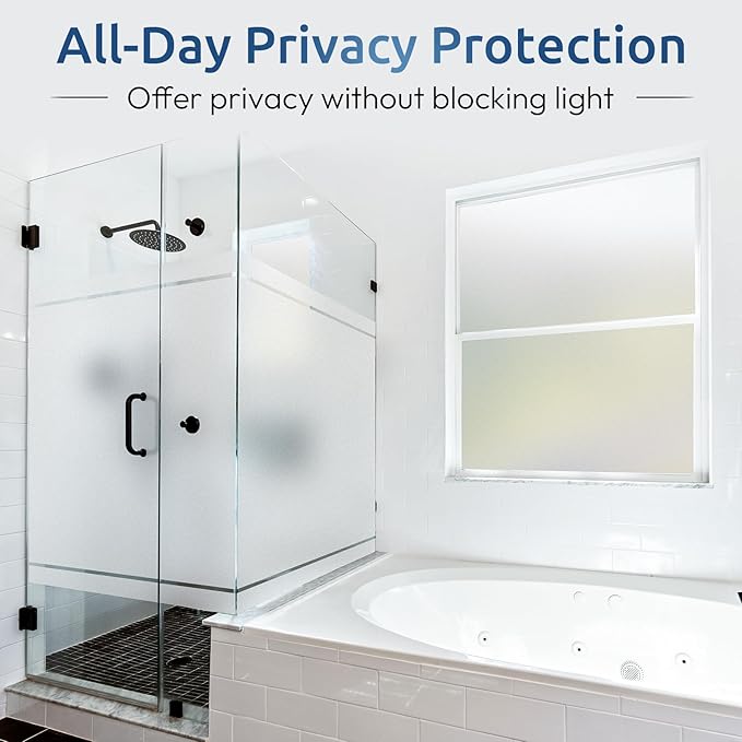 rabbitgoo Window Privacy Film for Glass Windows with Kit Decorative Clings UV Blocking Heat Control Static Cling Removable Bathroom Bedroom Door Home Coverings Pure, 35.4 x 78.7 inches