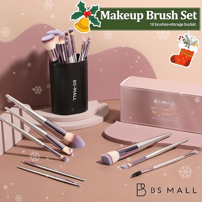 BS-MALL Makeup Brush Set 18 Pcs Premium Synthetic Foundation Powder Concealers Eye shadows Blush Makeup Brushes with black case