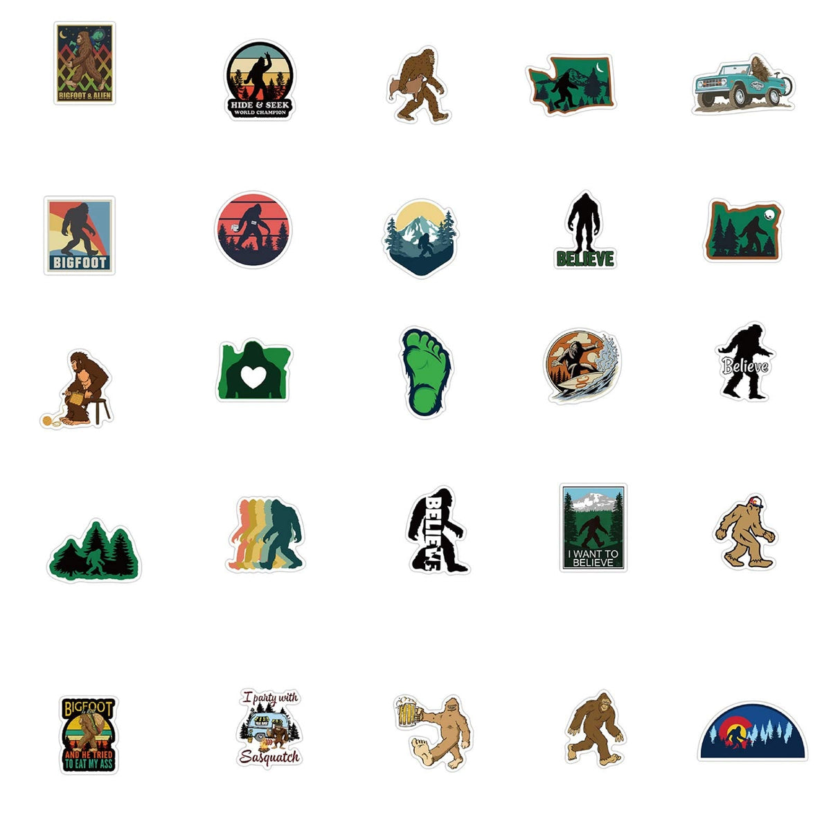 50Pcs Bigfoot Outdoor Nature Vinyls Stickers Laptop Sticker Waterproof Stickers Luggage Skateboard Water Bottle Stickers Decal Bicycle Bumper Snowboard Decorate Gift for Kid