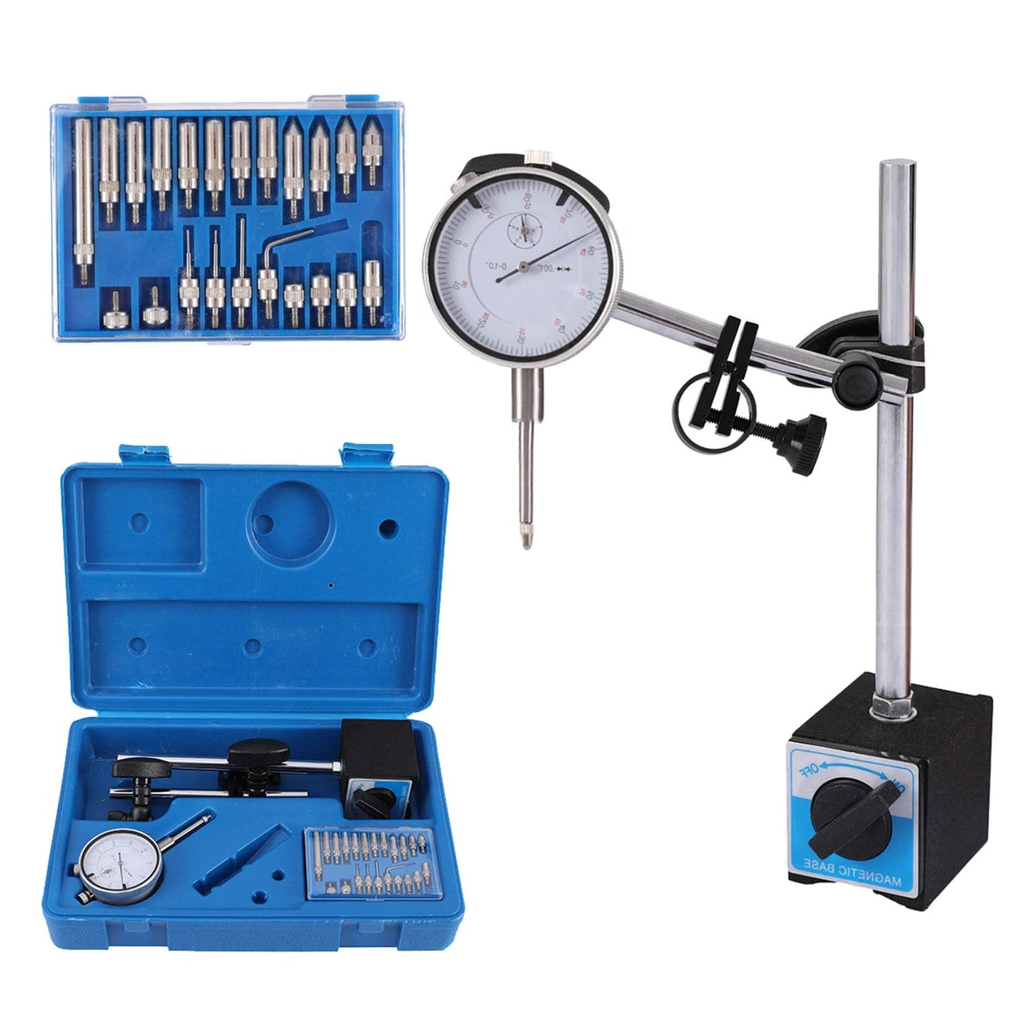 Qnkaa Dial Indicator with Magnetic Base Holder Fine Adjustable Long Arm 0-1" Magnetic Dial Indicator Professional Dial Gauge 0.001"