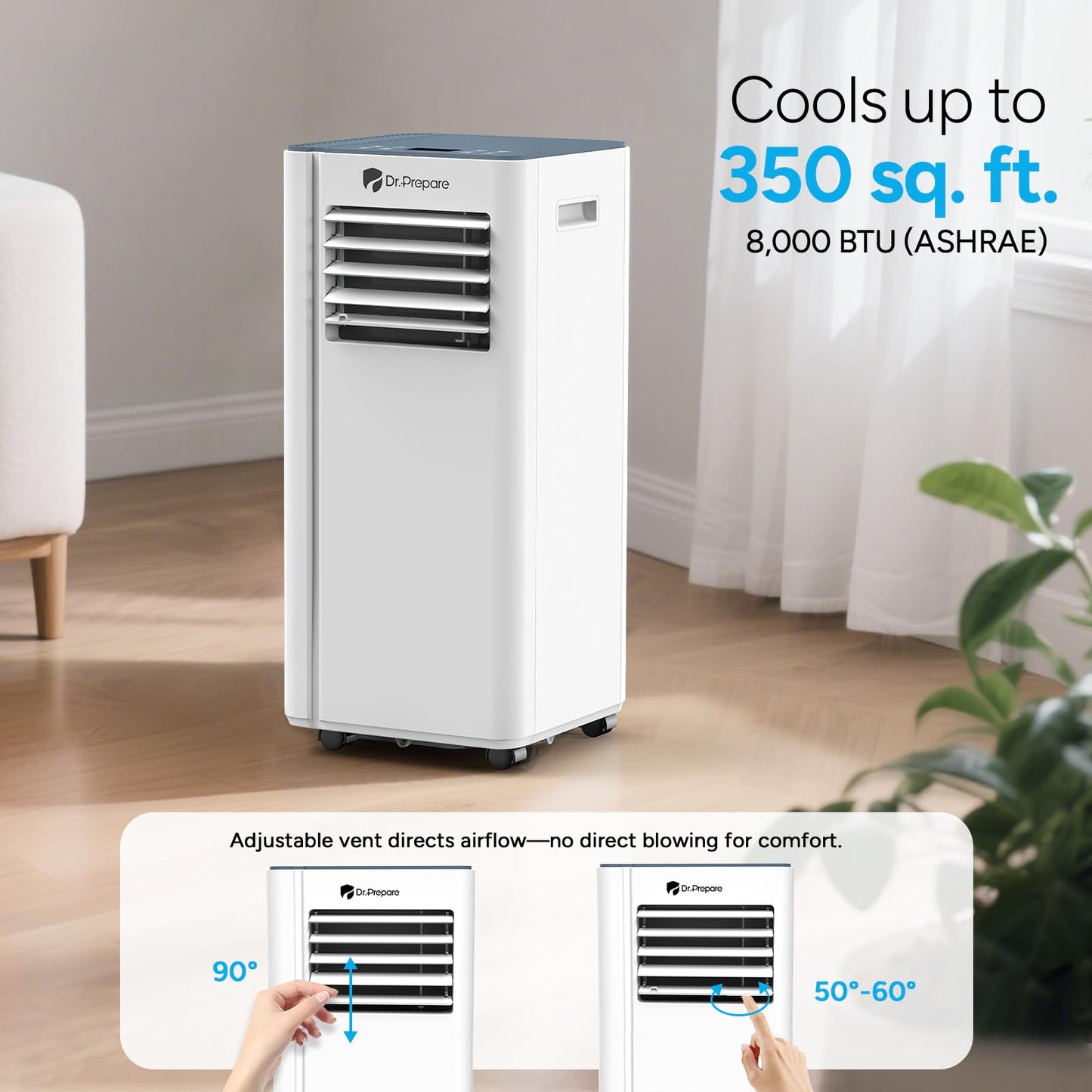 Dr.Prepare 8,000 Btu Portable Air Conditioner, 4-In-1 Portable Ac With Remote Control, Fast Cooling, 24H Timers, Window Kit, Coo