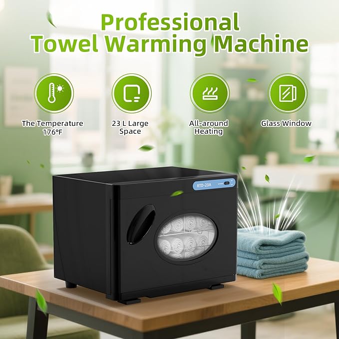 23L Hot Towel Warmer Cabinet with See Through Window.Professional Towel Heater for SPA Facials Massage Salon with 2 Stainless Steel Racks,Black