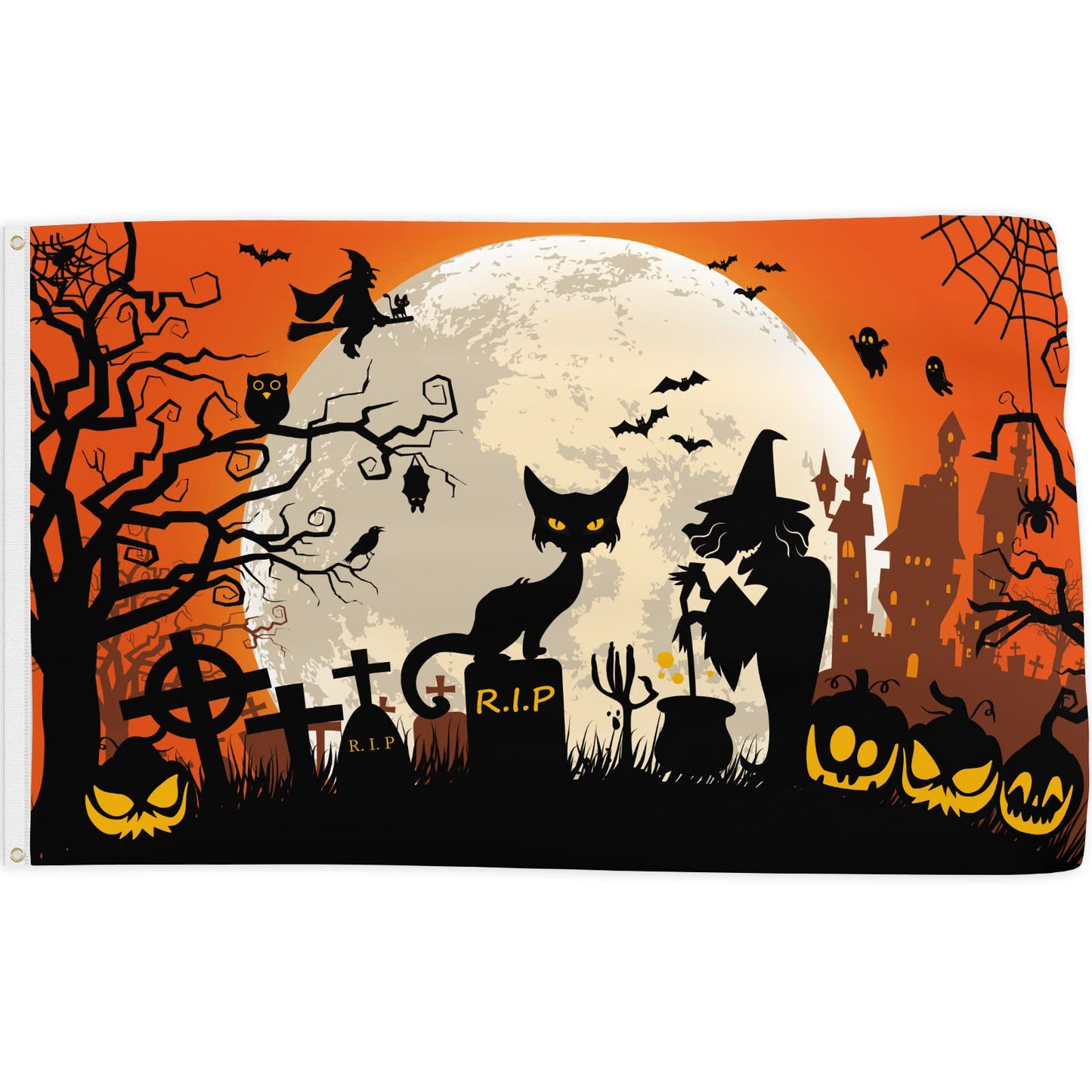Probsin Halloween Decorations Flag 3x5 Feet Banner Double Sided Printed Party Supplies Yard Signs Home Decor Funny Hanging Poster Pumpkins Witch Cat Haunted House Orange Welcome Photo Backdrop
