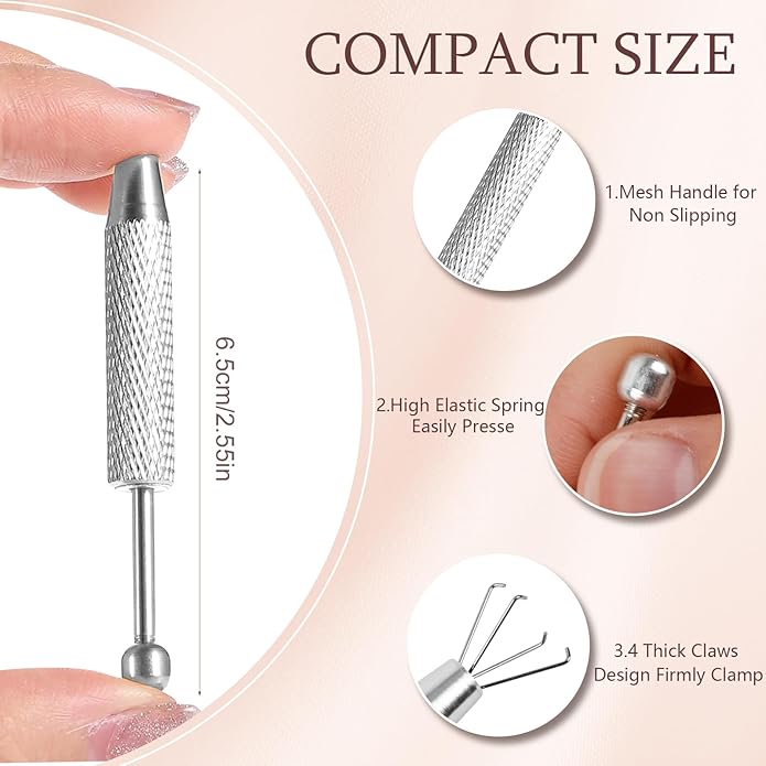 ONESING 2Pcs Piercing Ball Grabber Tool for Changing Jewelry, Stianless Steel Flat Back Earring Applicator Internally Threaded Push Pin Piercing Grabber Tool, Anti Slip 4 Claw Gem Ball Grabber Tool