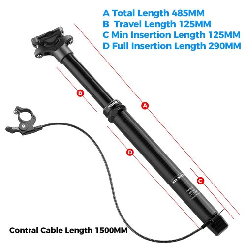 Bike Dropper Post, 27.2/30.9/31.6mm x 440mm Length 125mm Travel ,1500mm Remote External Internal Cable (Bottom Cable 30.9mm)