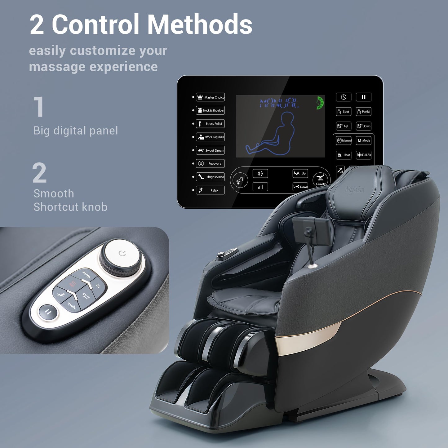 MYNTA 2025 Massage Chair 3D Shaitsu Massage Chair Full Body with 170° Flexible Track, Zero Gravity, Bluetooth Speaker, Airbags & Heating, MC1650(Black)