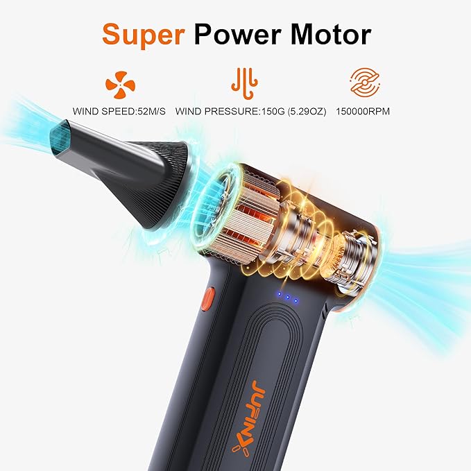 X117 Compressed Air Duster-150000RPM Super Power Snow Blower, 3-Gear Adjustable Mini Blower with Fast Charging, Electric Air Duster for Leaves,Snow,Computer, Keyboard, House, Outdoor,and Car