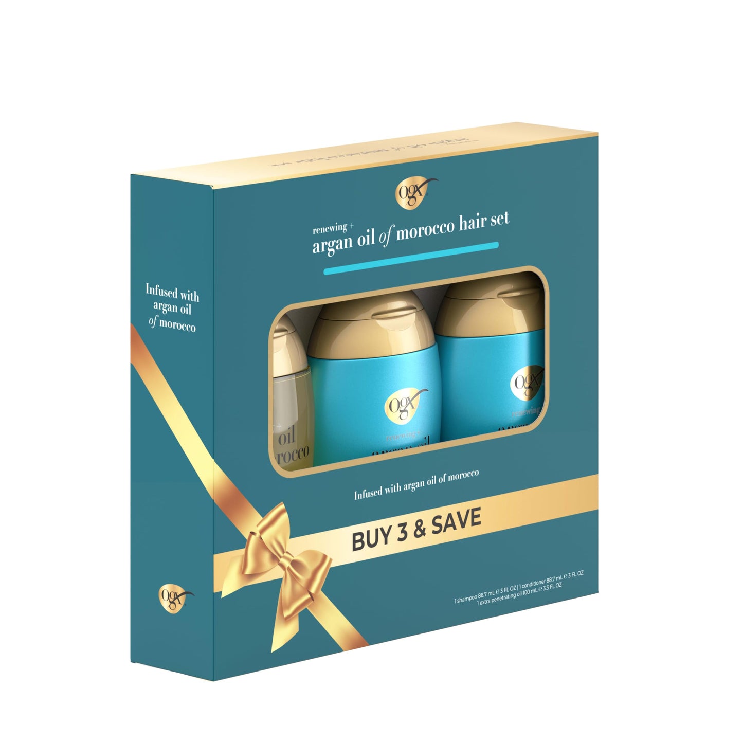 OGX Renewing + Argan Oil of Morocco Travel Size Hair Care Set, Damage Repairing Shampoo and Conditioner, 2x 3 fl. oz, and OGX Ex
