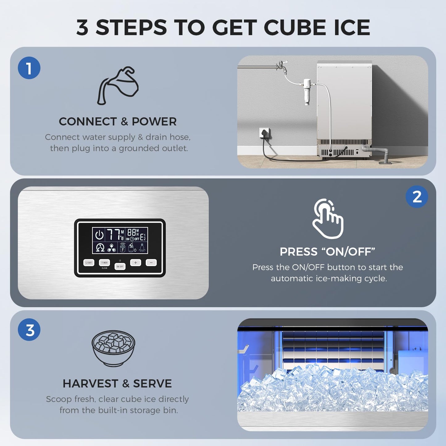 Electactic Commercial Ice Maker Machine,100lbs/24H Stainless Steel Ice Machine,29lbs Storage, Auto Self-Cleaning Freestanding Ice Maker, Ice Machine Freestanding for Bar/Cafe/Restaurant-Silver