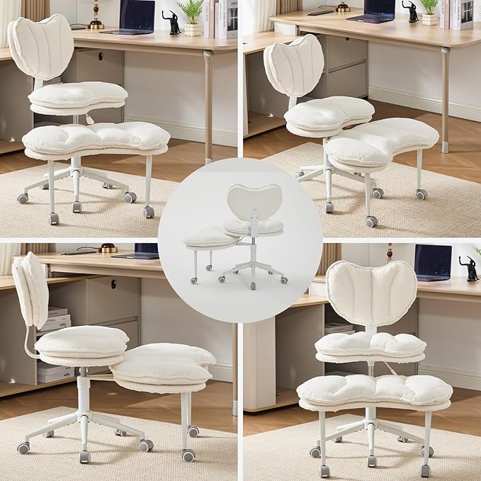Meditation Chair with Wheels, Ergonomic Criss Cross Chair, Adjustable ADHD Floor Sitting Chair, Swivel Cross Legged Office Chair with High Back, Kneeling Posture Chair, Comfortable Fabric（Beige）