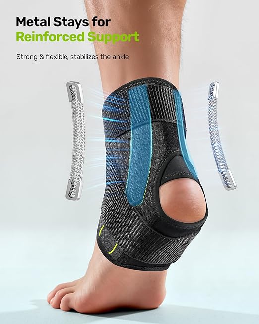 Rakiie Quick Lace Up Ankle Brace with 2 Metal Support Stays, Breathable Stabilizer for Sprained Ankle, Slim Fit Ankle Support for Men & Women, Sports, Running, Basketball (Green, XL)