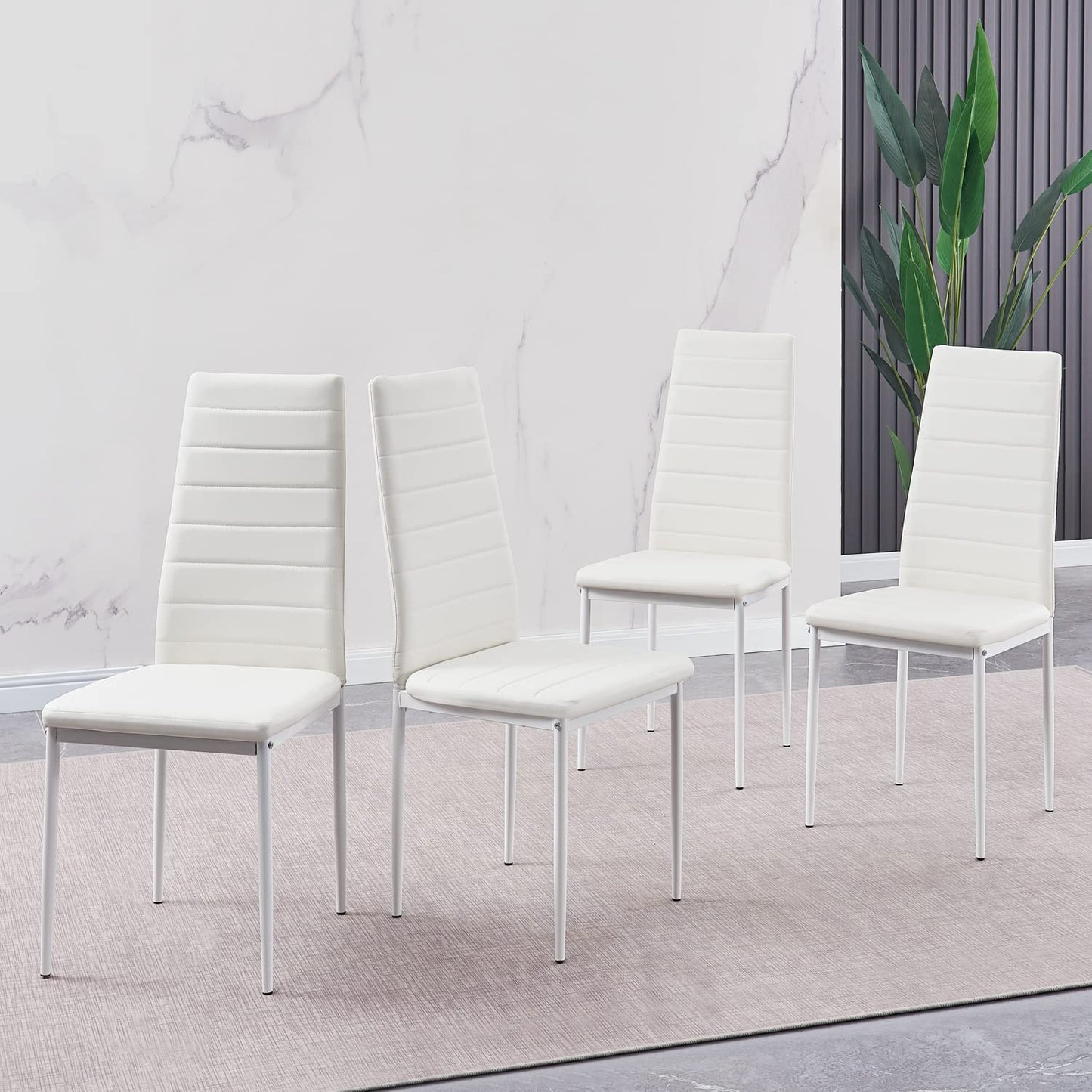 PEITAIKO 5 Pieces Glass Dining Table with Chairs Set for 4,Tempered Glass Table and PU Chairs Set Contemporary White Dining Room Set for Home Kitchen/Apartment and Restaurant