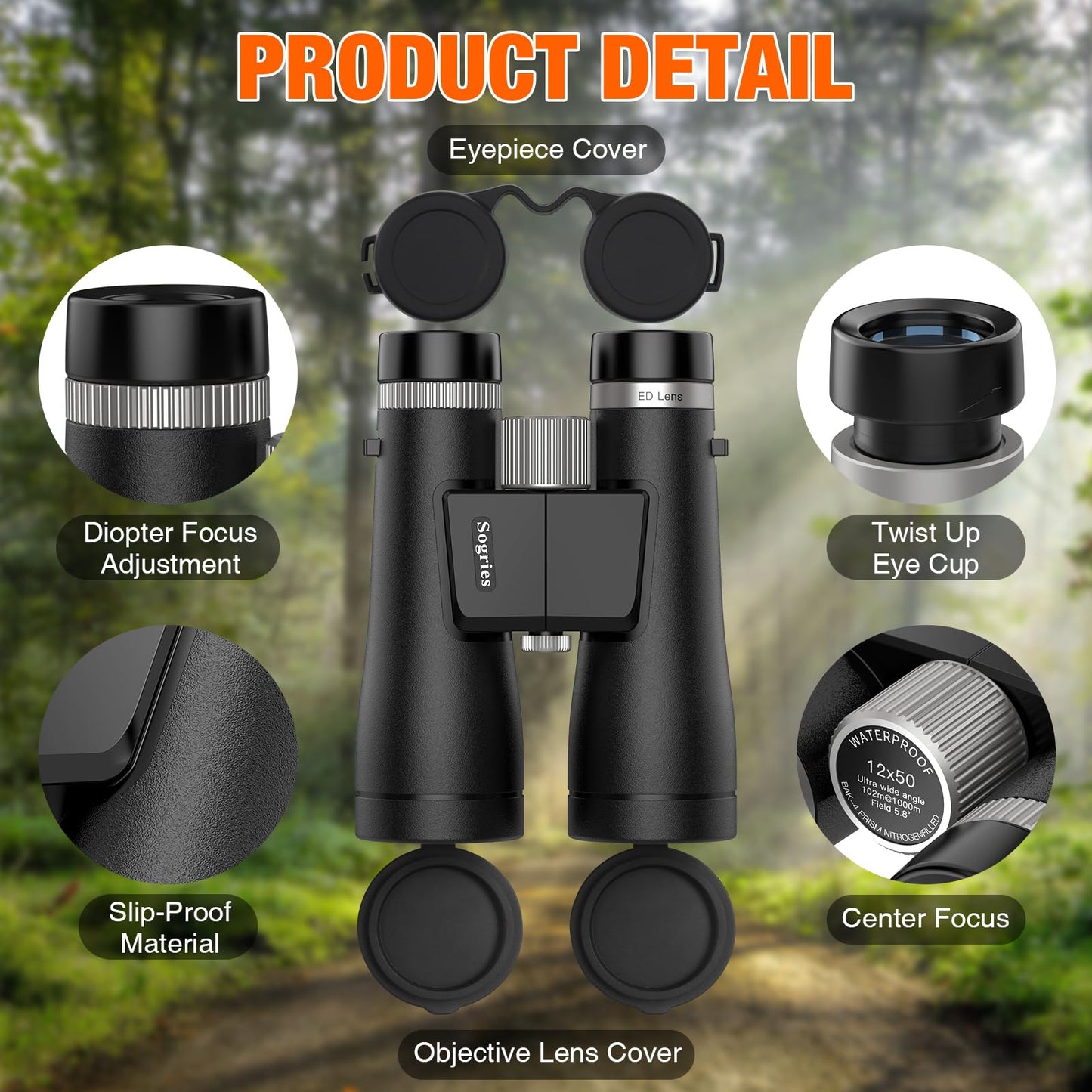 Sogries 12x50 ED Binoculars for Adults High Powered HD Professional Waterproof Optics BAK4 Prism FMC Lens Bird Watching Binoculars for Cruise Ship Travel Hunting Birding Concerts Stargazing Long Range