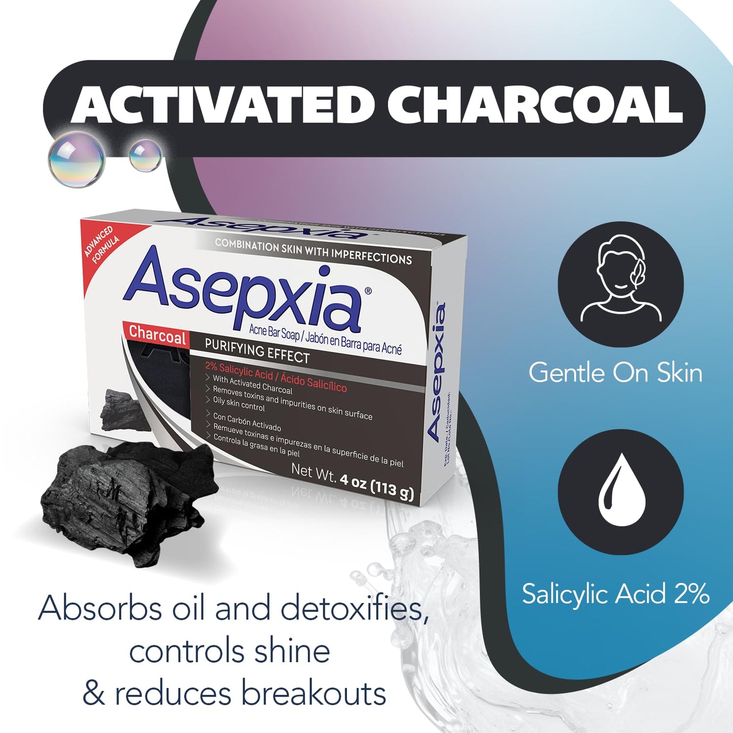 Asepxia Salicylic Acid & Activated Charcoal Bar Soap | Acne Treatment, Reduces Pimples & Blemishes, Deep Cleansing Facial Cleans