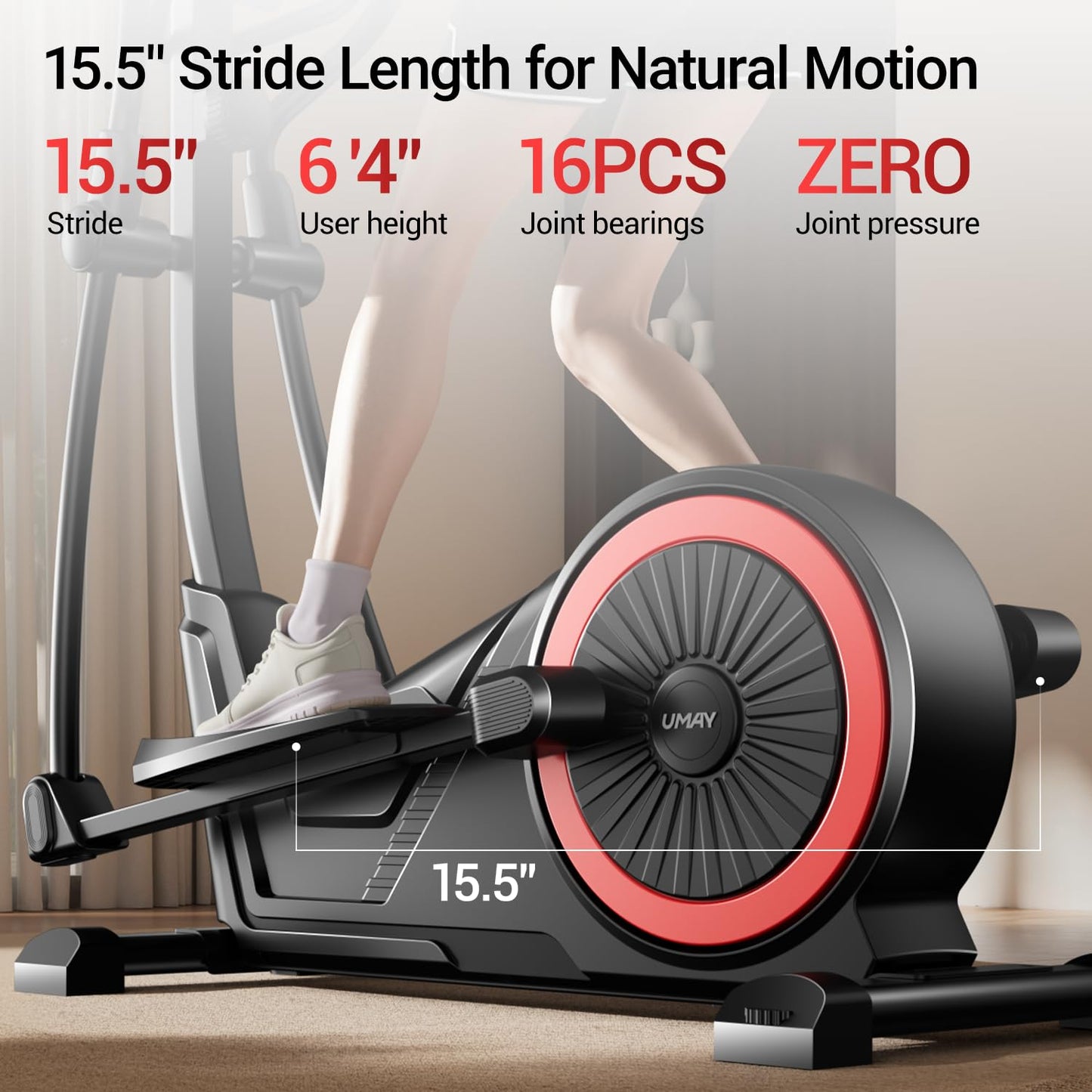Elliptical Exercise Machine with 15.5" Stride & Heart Rate Grips, Silent Magnetic Elliptical Trainer for Home with 16 Levels Resistance and LCD Monitor,350 LBS Weight Capacity