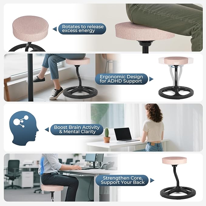 Upaloop ADHD Chair for Kids, Yoga Chairs for Adults, Wobble Stool Active Flexible Seating Desk Chair with Non-Slip Base and Washable Seat Cover for Stability, Balance, Yoga, Office, School, Classroom