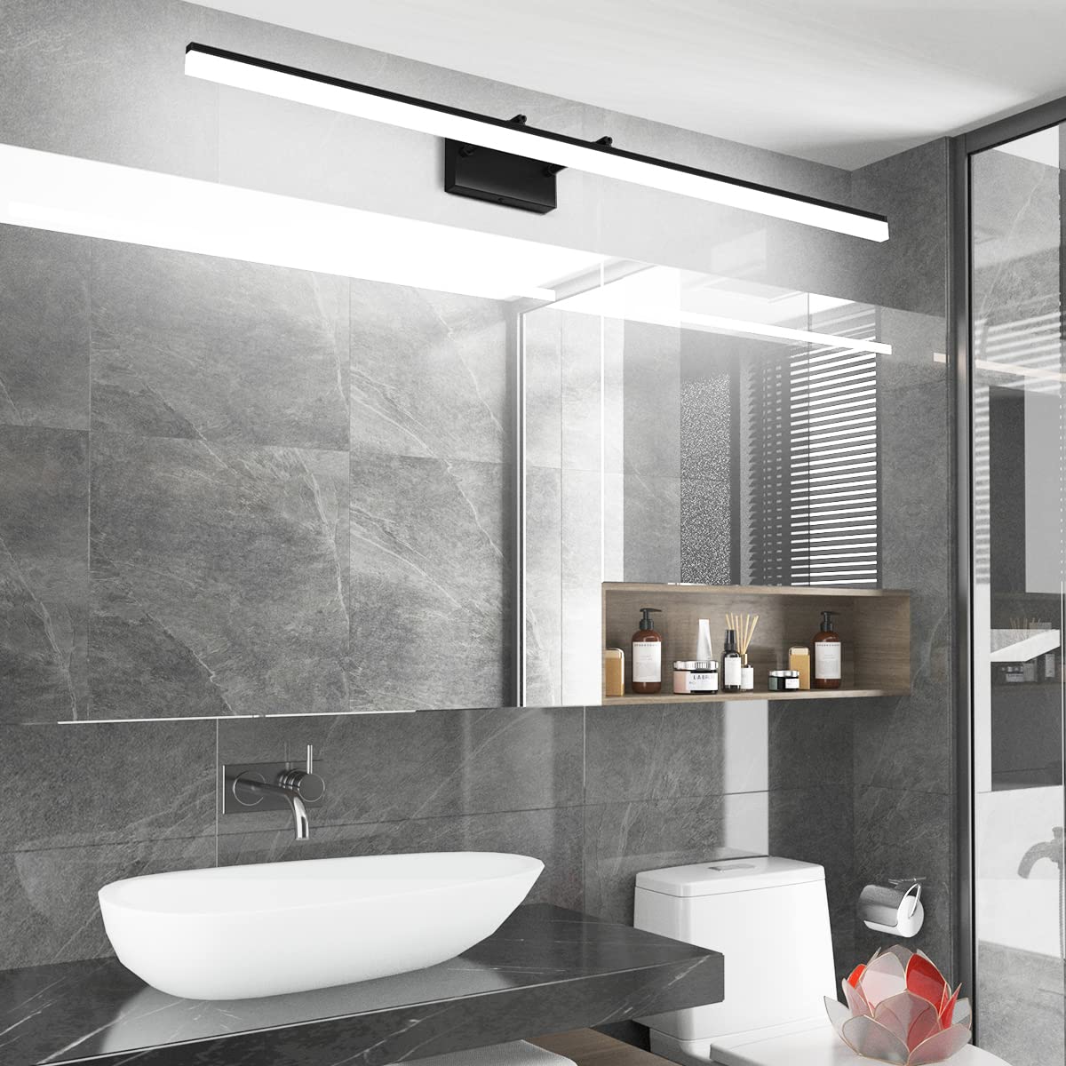 Aipsun 48inch Black Bathroom Llight Fixtures LED Vanity Light Adjustable Modern Vanity Lights Over Mirror Rotatable Lighting 5500K