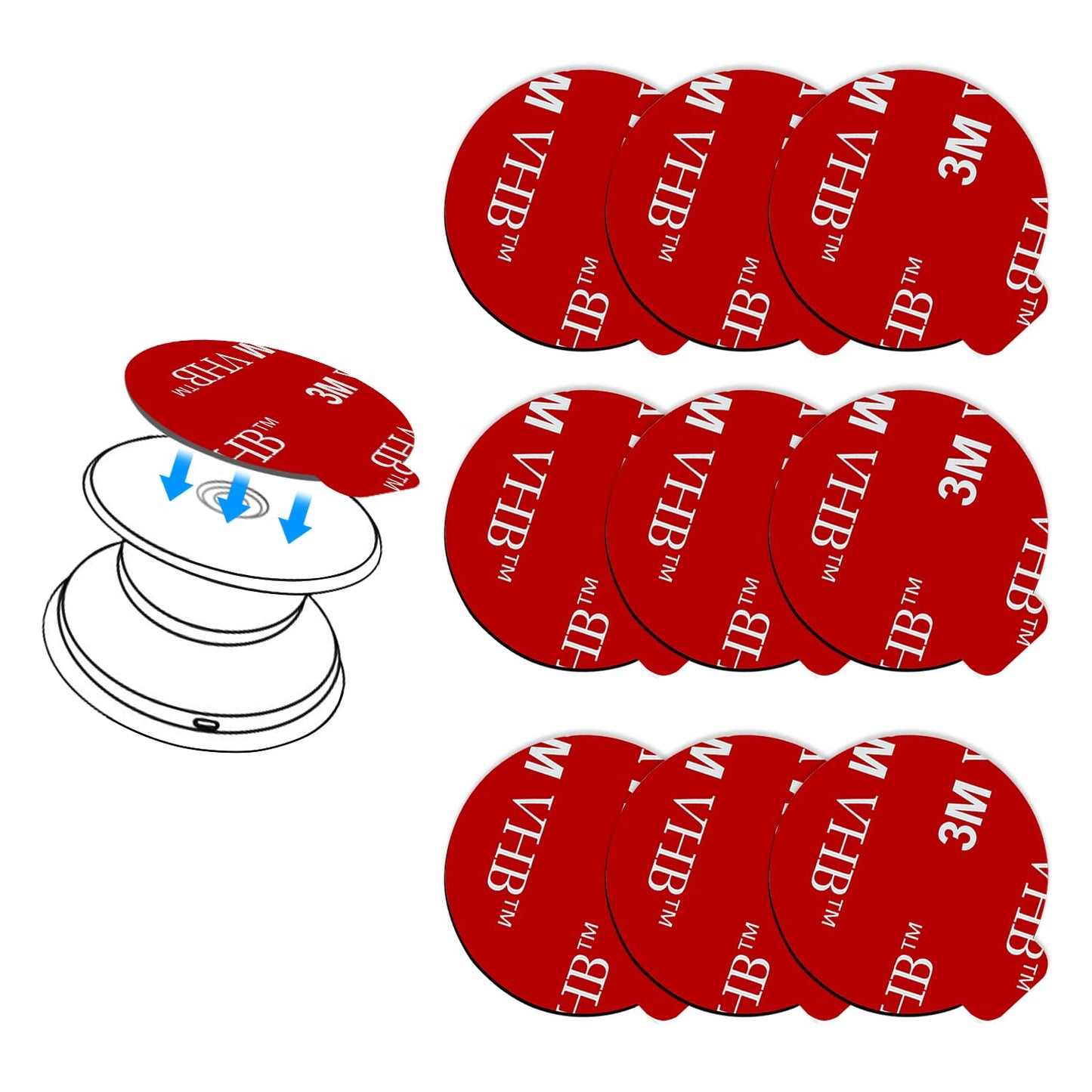 9 Pack Sticky Adhesive Replacement For Socket Mount Base, Pop-Tech Vhb 3M Sticker Pads For Phone Collapsible Grip & Stand Back -