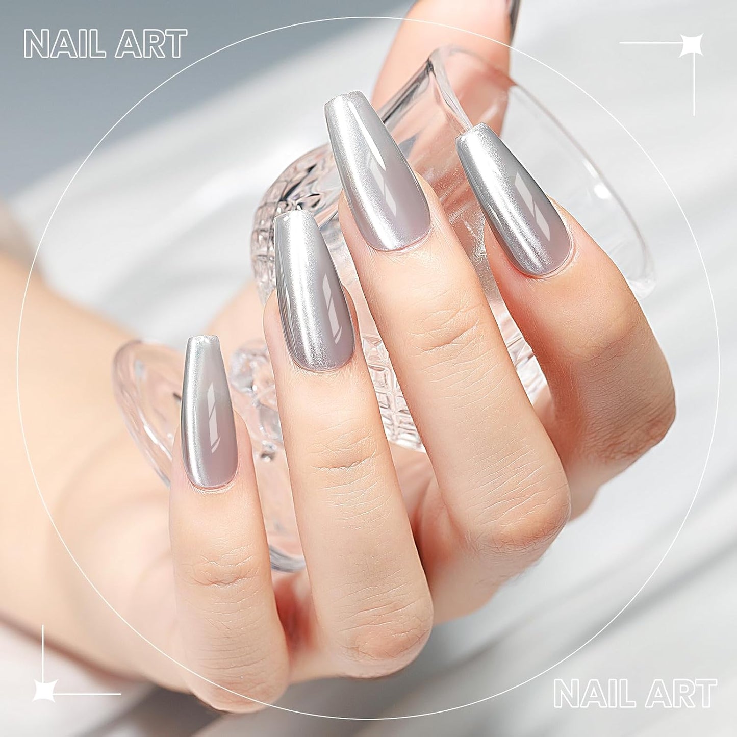 Silver Cat Eye Gel Nail Polish, Glitter Holographic Gel Polish with Magnet Moonlight Jelly Glass Magnetic Effect Soak Off U V Salon DIY at Home, 0.5 OZ