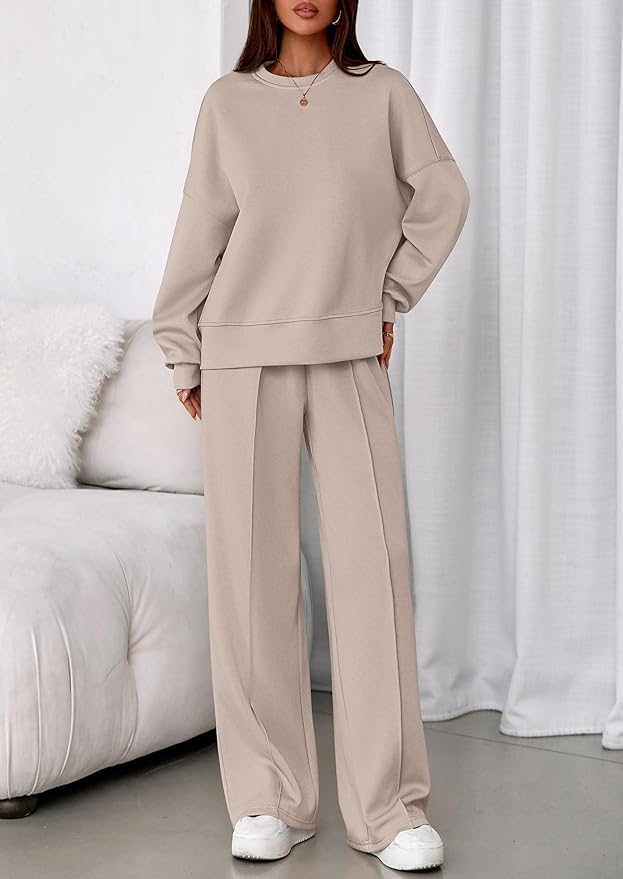 PRETTYGARDEN 2 Piece Sets For Women Fall Trendy Long Sleeve Sweatshirt Wide Leg Pants Loungewear Set Matching Sweatsuit