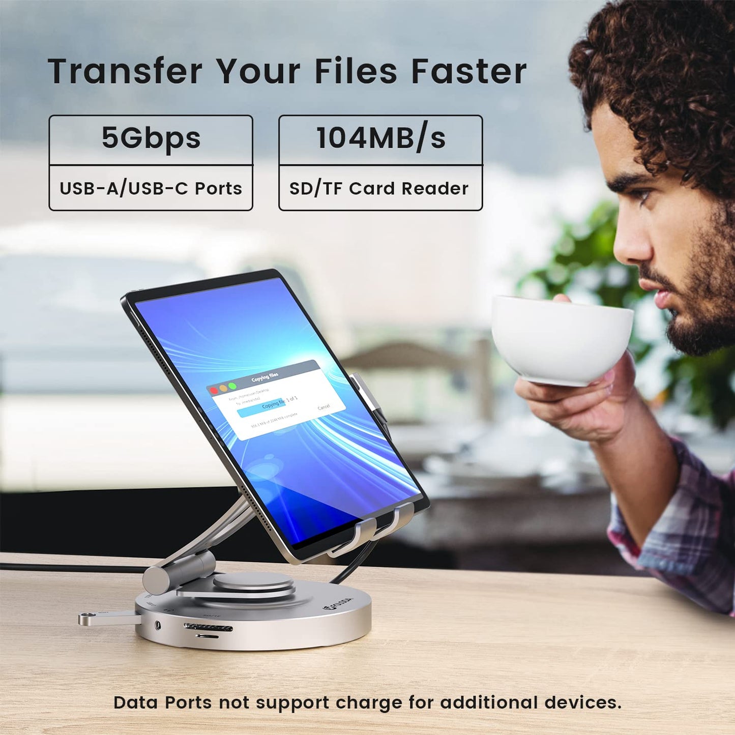 Usb C Hub For Ipad Pro Docking Station, Foloda 8-In-1 Rotatable Folding Type-C Tablet Stand With 4K Hdmi, Usb C 3.0 Data Port, 2