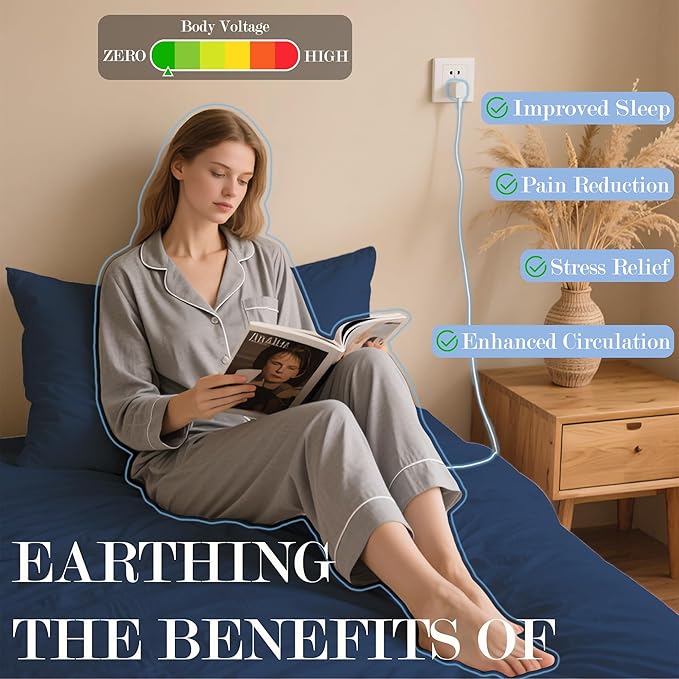 Ali King Grounding Sheets - King Size, Soft Cotton with Silver Fiber, 15'' Deep Pocket Earth Grounding Fitted Bed Sheets for Improved Sleep (Navy Blue, King 76''*80''*15'')