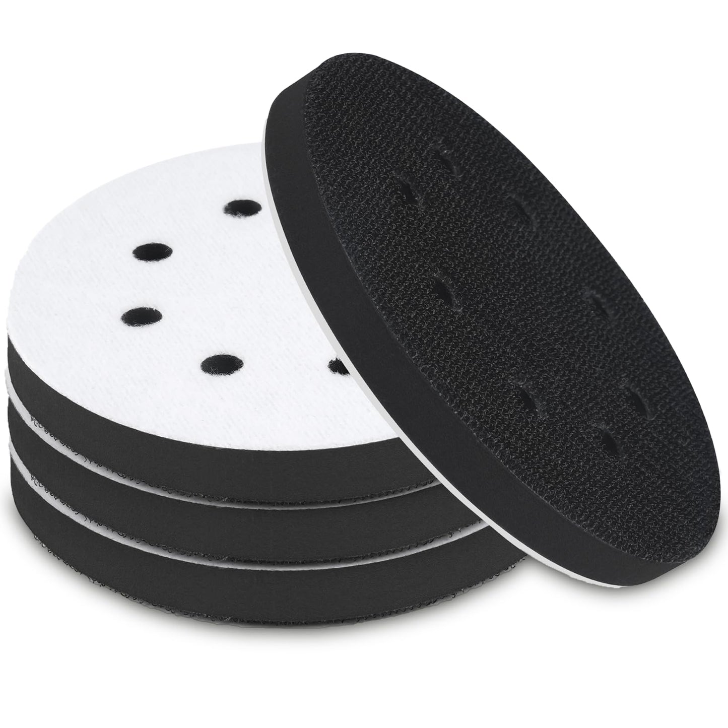 Mkobon 4 Pack 5 Inch 8 Holes Foam Sanding Pads, Soft Density Interface Pad, Hook and Loop Sponge Cushion Buffer Backing Pad for Orbital Sander