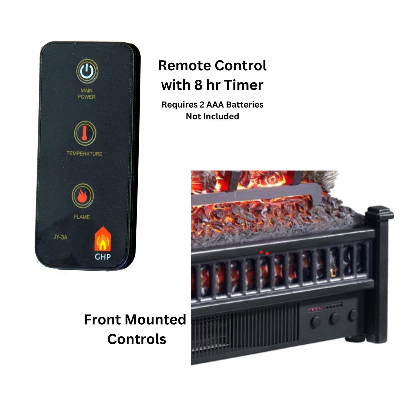 Comfort Glow Electric Log Set with Heater, Length: 9in, Width: 23in, Height: 13in, Black