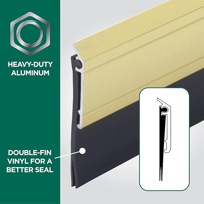 M-D Building Products 05744 All-Season Door Sweep, Heavy Duty Aluminum and Vinyl, Ideal for Residential & Commercial Use, Easy Installation, Ensure Comfort and Save Energy (36 Inch, Gold)