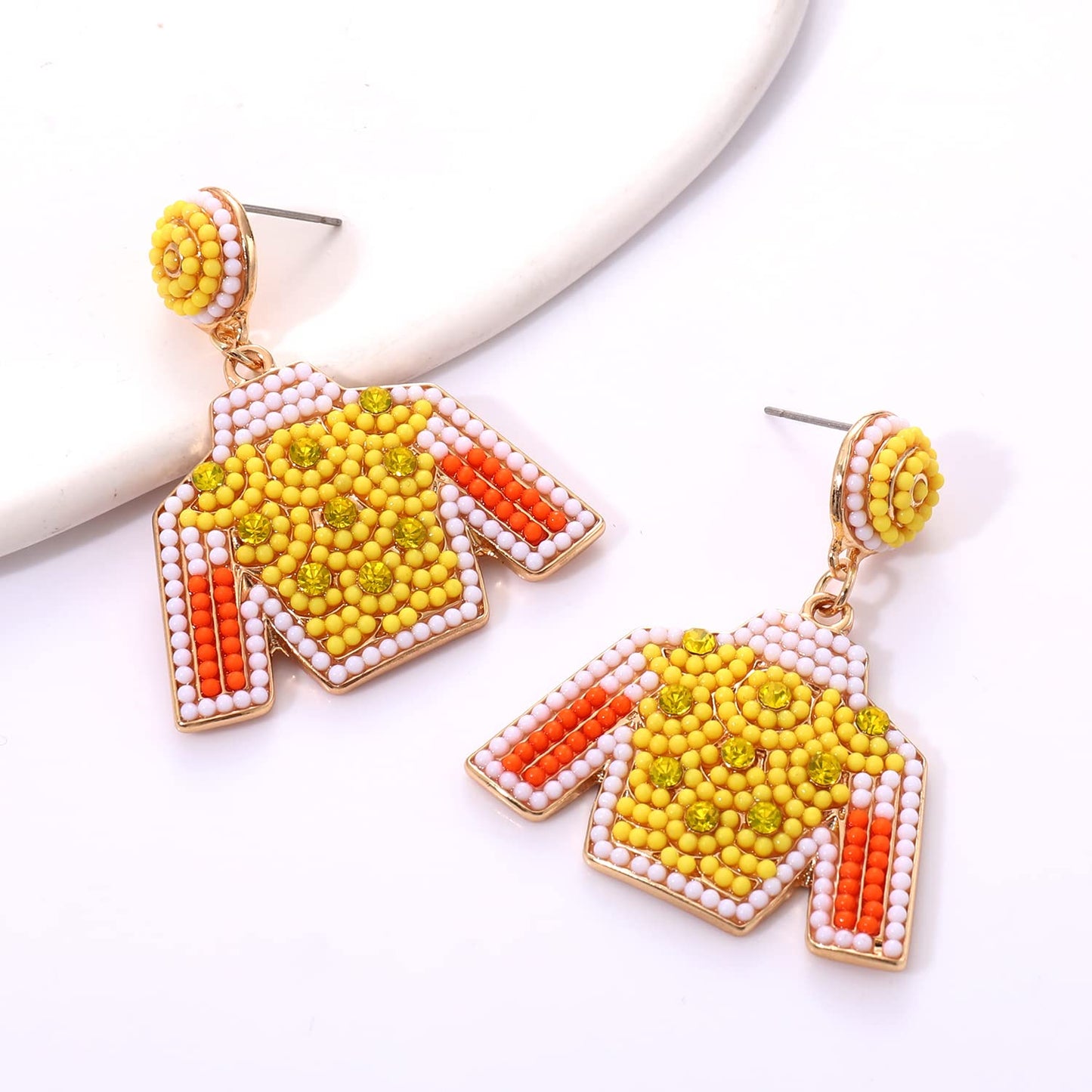 HZEYN Derby Earrings Beaded Kentucky Derby Riding Suit Earrings Jockey Jacket Race Day Earrings Horse Racing Fan Jewlery Gifts(Y