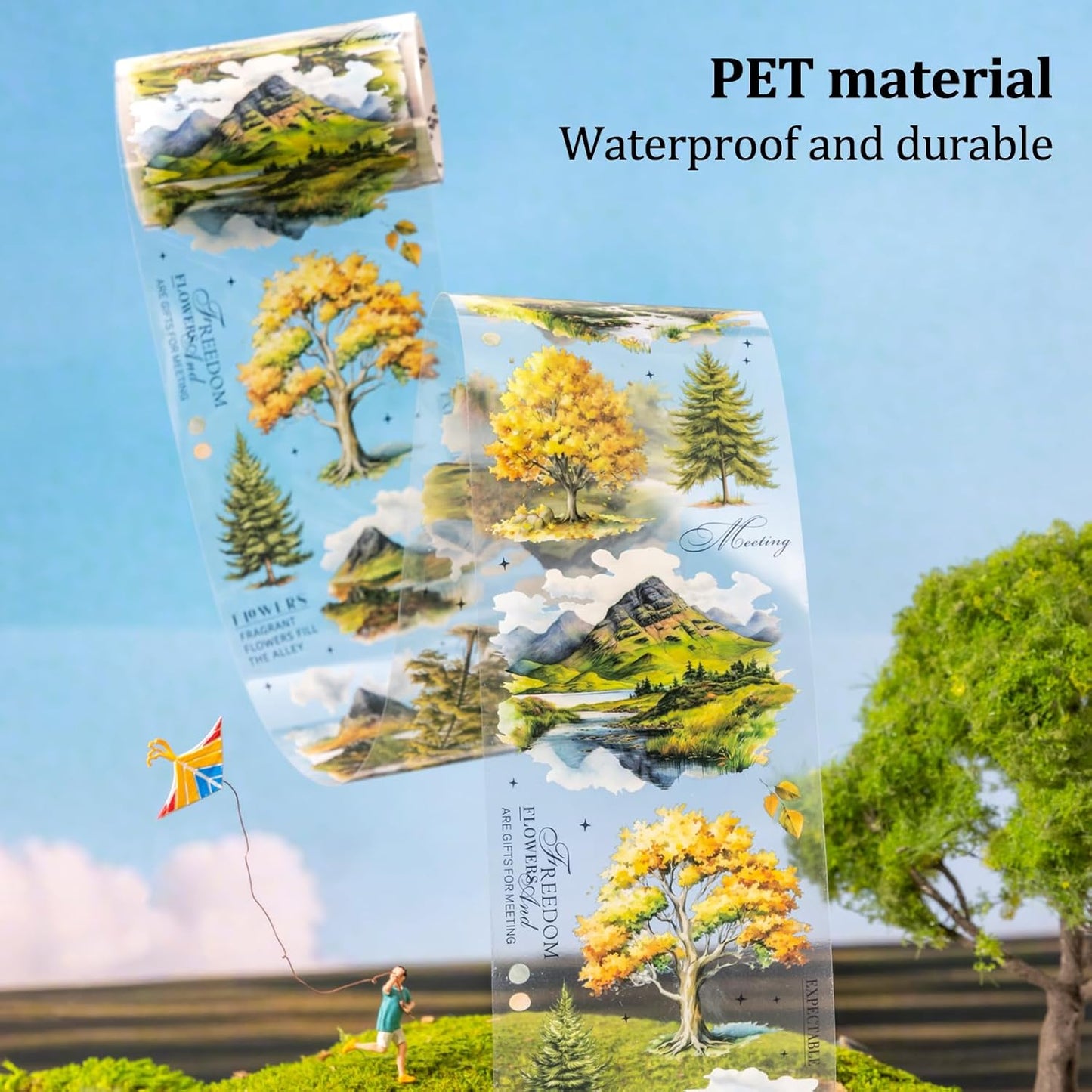 Scenery of a Tree PET Tape Set with Clip, 6 Rolls Decorative Landscape Stickers for Scrapbook, Journal and Crafts