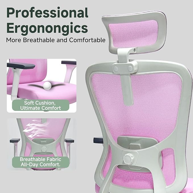 ZYFFHYLAI Ergonomic Office Chair - 350LB Mesh Office Chair with Adjustable Lumbar, High Back Computer Desk Chair with 3D Armrests, Comfy Chair with 2D Headrest & Tilt Function for Study, Work, Gaming