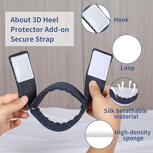 Ehucon Add-on Secure Strap Prevent 3D Heel Protector from Shifting or Falling Off,Relieve Pressure Ulcer Pain-Sold as 2 Count-Navy（NOT INCLUTE 3D Heel Protector）