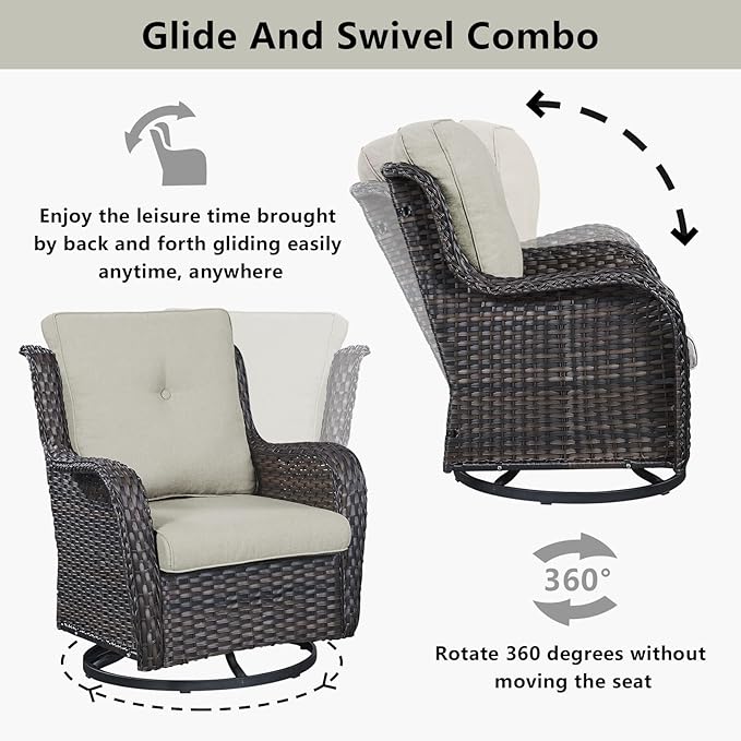 Belord Wicker Outdoor Furniture Patio Furniture Set - 6 Piece Patio Conversation Set with Swivel Rocker Chairs, Loveseat Sofa, Ottomans and Coffee Table, Beige Cushion