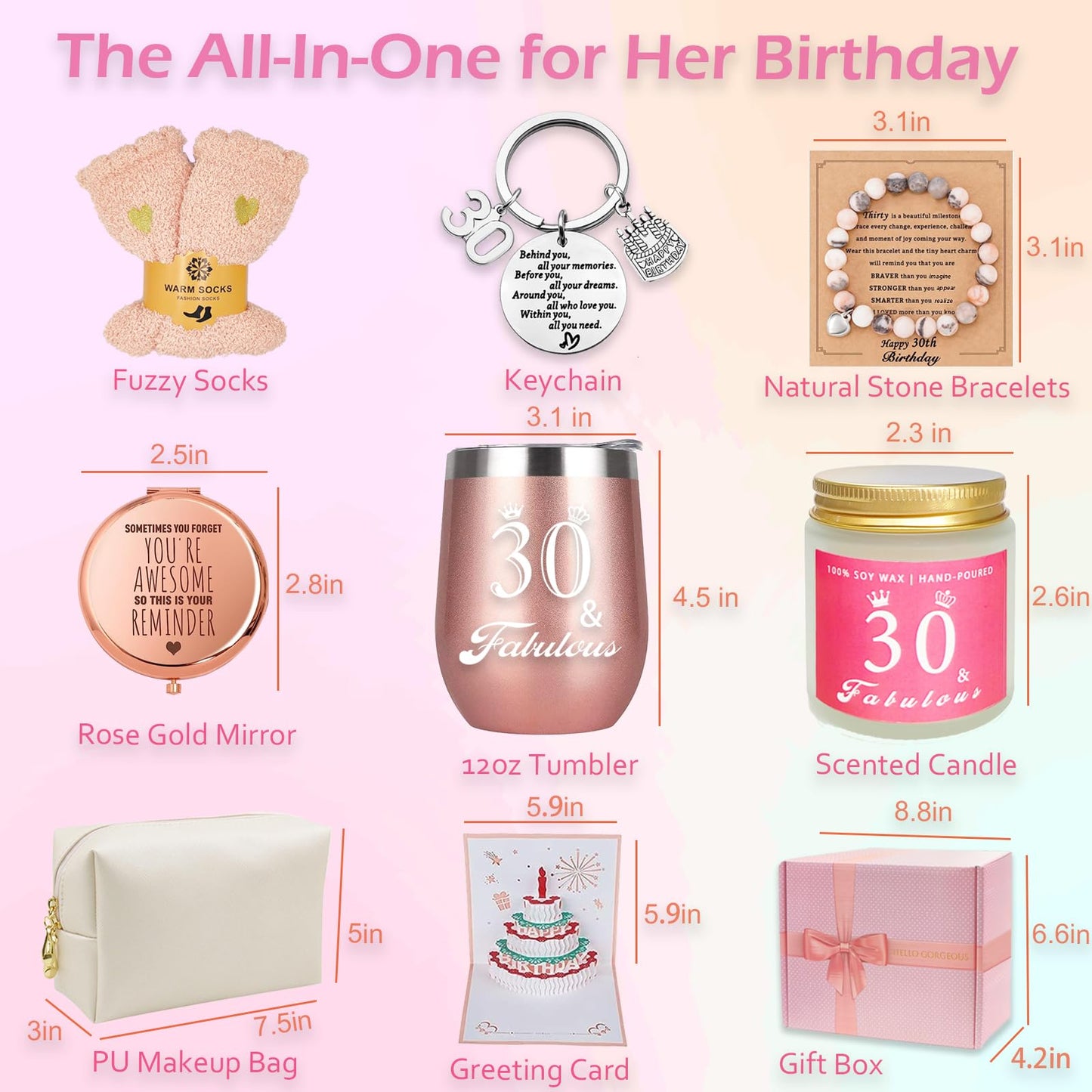 30th Birthday Gifts For Women, Happy 30 Year Old Birthday Basket Gifts Box for Her Women Friends Female Mom Wife Daughter Sister Girlfriend Coworker Bestie Birthday Unique