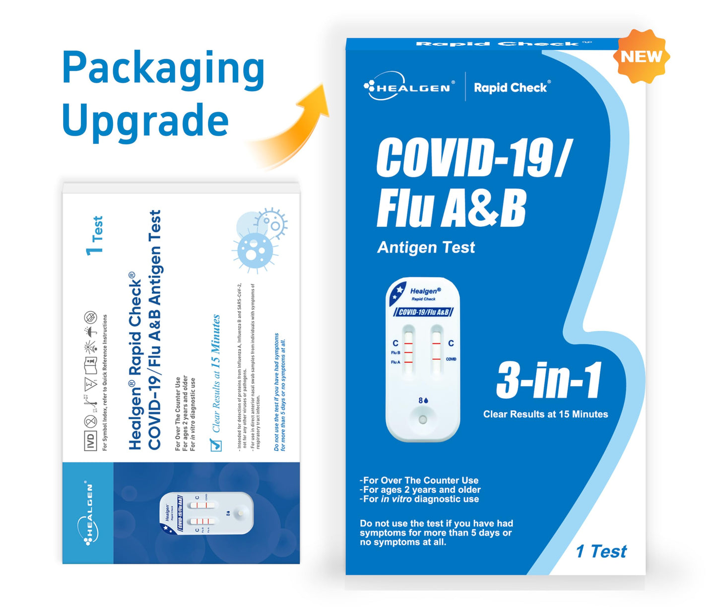 Healgen Rapid Check COVID-19, Flu A&B Antigen Test Kit, The First FDA Authorized OTC 3-in-1 Flu & COVID Home Test, Easy to Read Dual Windows, Results in 15 Mins, 18-Month Shelf Life, 1 Test