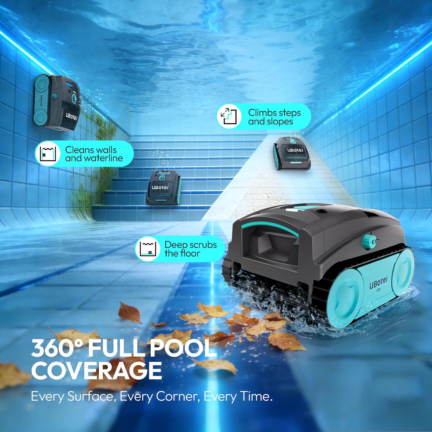 Pool Vacuum, UBoter S10 Cordless Robotic Pool Cleaner, Automatic Pool Vacuum for Inground & Above Ground Pools to 1290 Sq.Ft, Floor Wall Waterline Step Cleaning, 150 M Runtime, Auto Parking, Smart App
