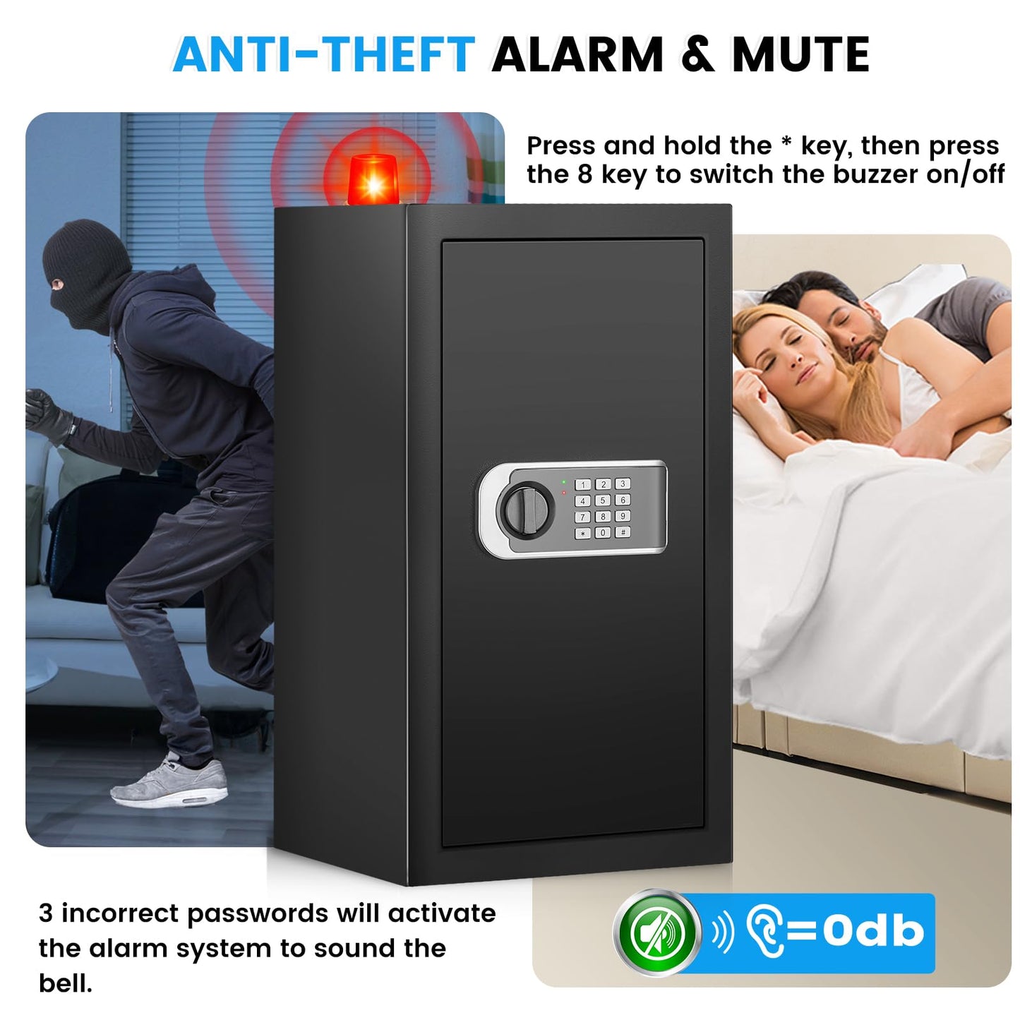 [23.6" Tall]Large Safe Box, 𝟒.𝟔 𝐂𝐮𝐟𝐭 Home Safes with Fireproof Waterproof Bag, Security Safes for Home with Programmable Keypad Key, Smart Alert, Mute Mode, Anti-theft Digital Safe for Valuables