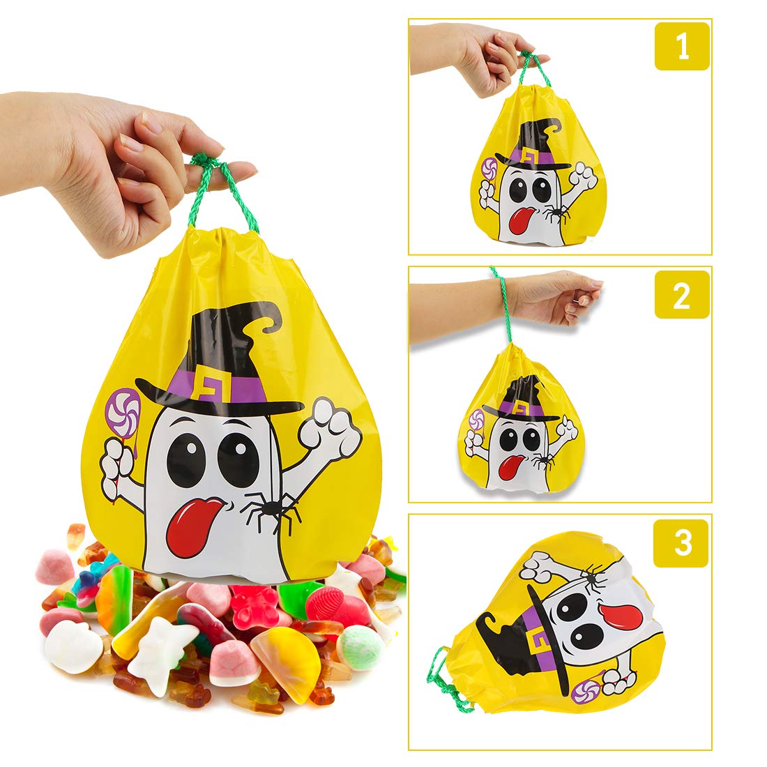CCINEE 24pcs Drawstring Goody Bags - 12 Styles Halloween Treats Bags for Kids' Trick or Treat Party Favor Supplies