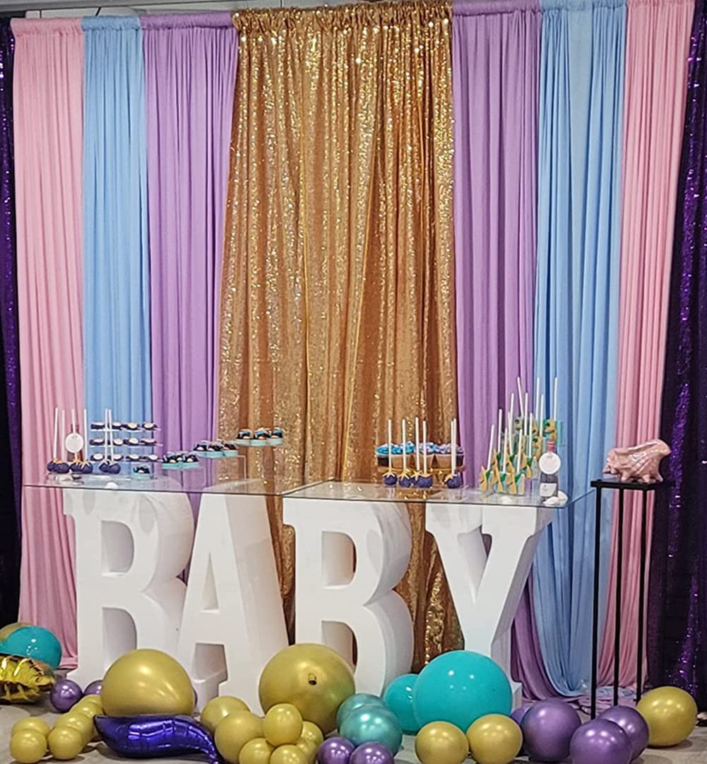 Poise3EHome 2Pcs 3Ft x 8Ft Gold Sequin Backdrop Curtain, Glitter Photography Background, Sequence Xmas Thanksgiving Backdrop for Wedding Party Holiday Festival Decor