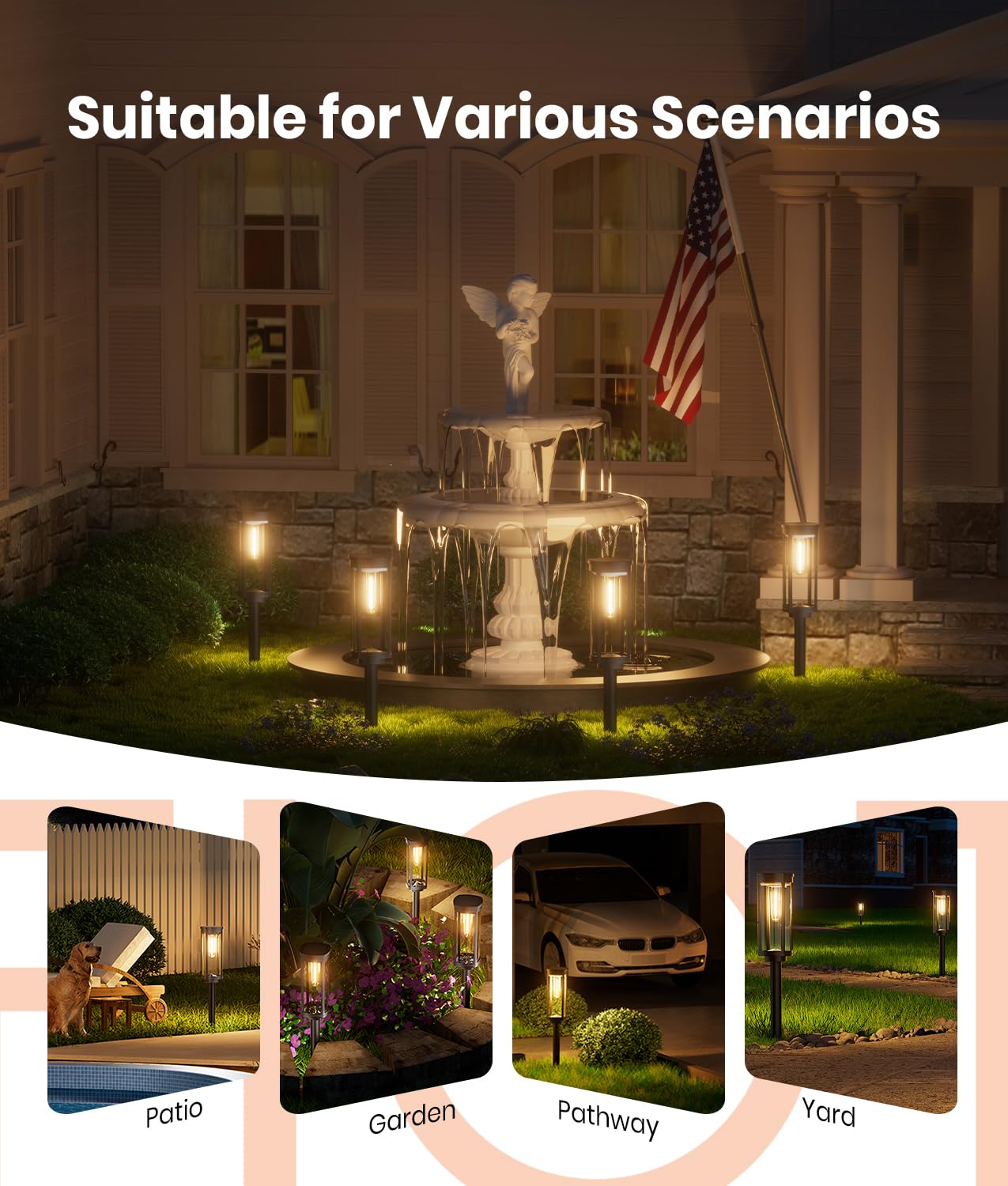 ALFIOT Solar Pathway Lights Outdoor Solar Lights Outdoor, IP65 Waterproof Auto On/Off Solar Garden Lights Solar Powered Landscape Lighting for Yard Walkway Driveway Pathway (Warm White, 6pack)