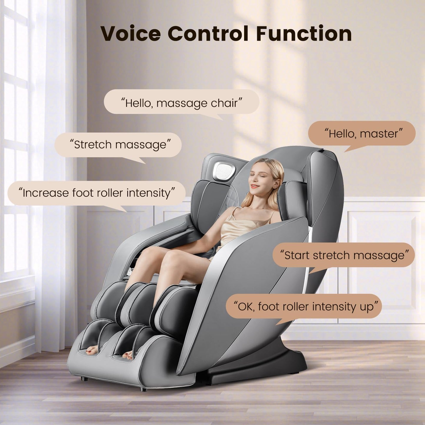 Giantex Full Body Massage Chair, Zero Gravity Recliner Chair with SL Track, Airbags, Foot Rollers, Shoulder Detection, Heating, Bluetooth, 12 Modes, Voice Control, Assembly-Free