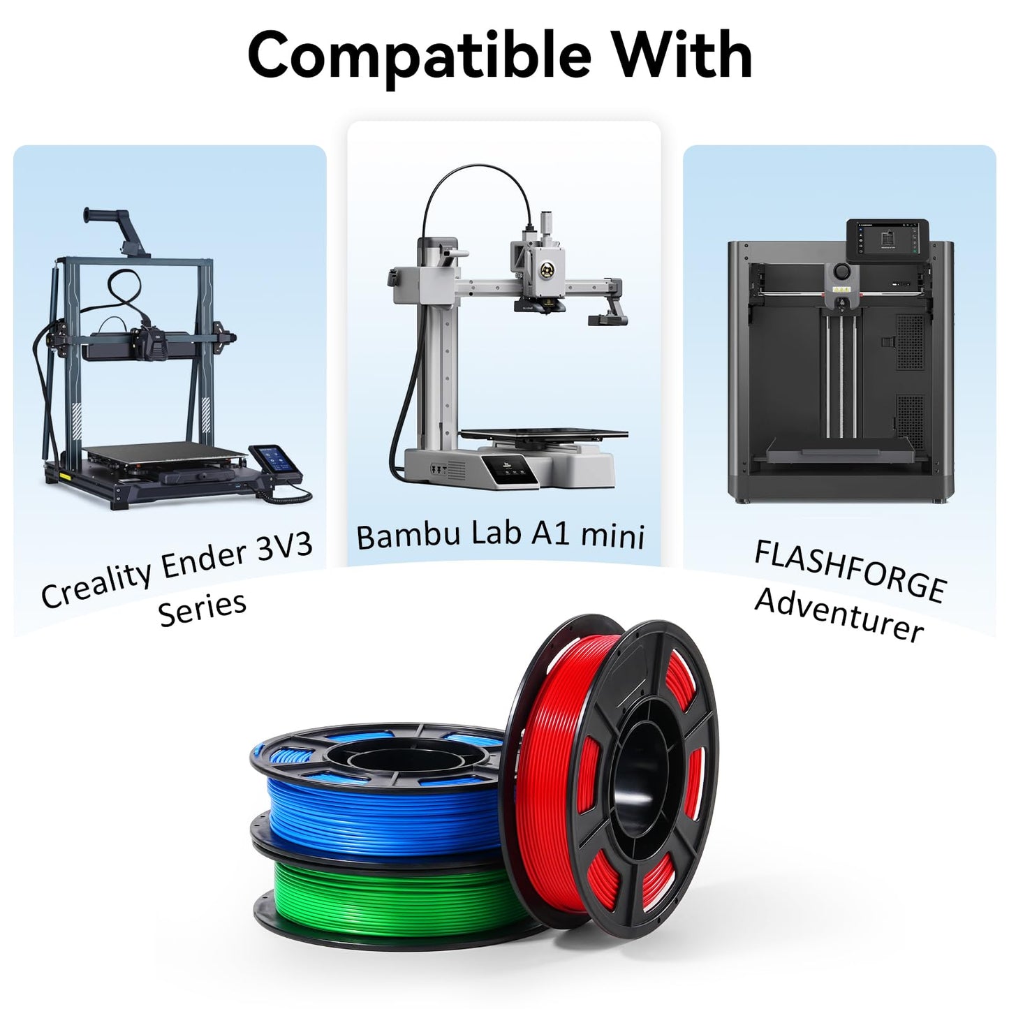 Dynta 3D Printer Filament 250g 53mm Spool - 1.75mm High Precision Regular PLA Compatible with Bambu Lab A1 mini, Creality Ender-3 V3, FLASHFORGE, Black, White, Red, Green, Blue, Purple for Beginners