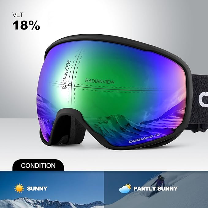 Odoland Snow Ski Goggles S2 Double Lens Anti-Fog OTG Windproof UV400 Eyewear for Men, Women and Youth-Skiing Snowboarding