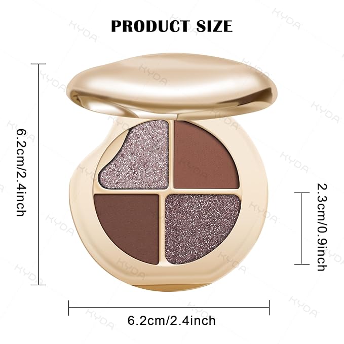 KYDA 4 Colors Eyeshadow Palette, Neutral Brown Matte Eyeshadow, Pearl Metallic Glitter Mini Makeup Palette, High Pigmented Eyes Shadow for Old Women, Light Brown